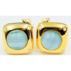 Joan Rivers 1990s Swarovski Crystals accent polished faux gemstone earrings EUC